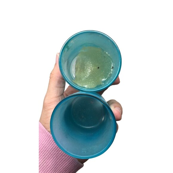 Two Small Blue Tea Light Candle Holders with Snowflake Print on them - Picture 4 of 6